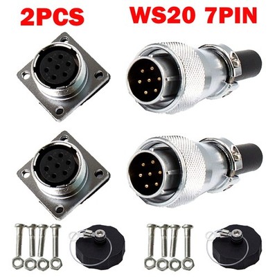 2Pack WS20 10A 7 Pin Aviation Plug Socket,Industrial Electrical Power Connector