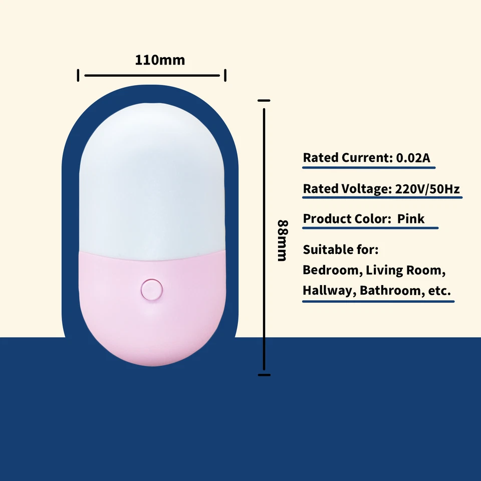 Luz nocturna enchufable LED de pared 4x luz de conversión de 2 colores baño cocina pasillo Foto 4 de 4