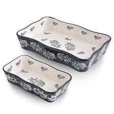 2-PCS Baking Dish Set, Ceramic Casserole Lasagna Pan, Bakeware Set, Blue, Red