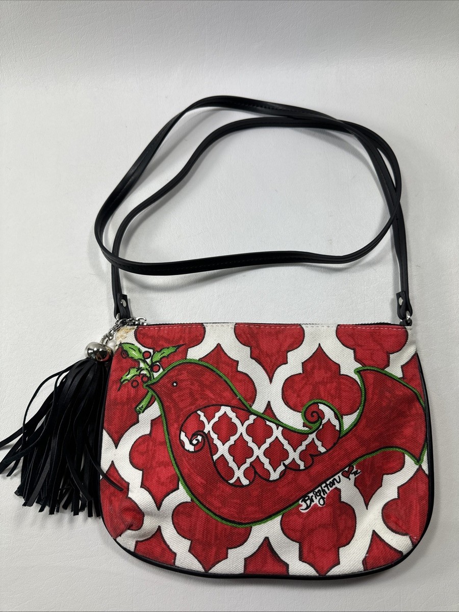 Brighton Painted Love Peace Crossbody Pouch Purse Red Black Tassel Bird Bag - Main Image