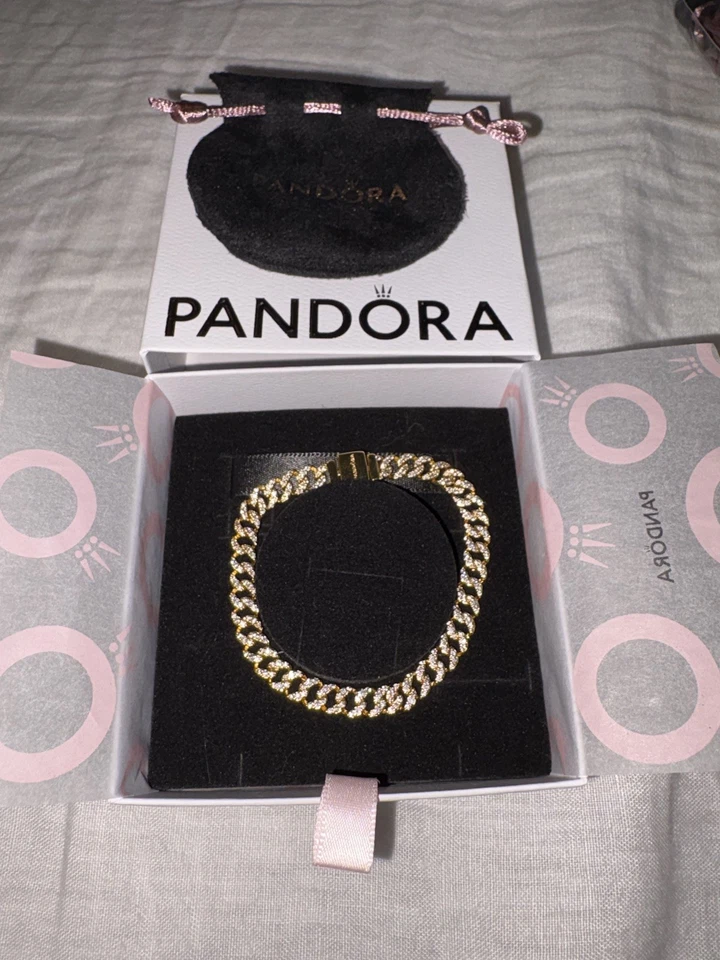 Pandora Timeless al14K Gold-plated Pavé Cuban Chain Bracelet 7 .1 IN BOXED REAL! - Image 4 of 4