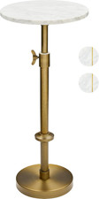 Adjustable Marble Drink Table - White & Antique Brass, Modern Accent Table