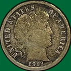 1913 Barber Dime Fine F Coin #39780