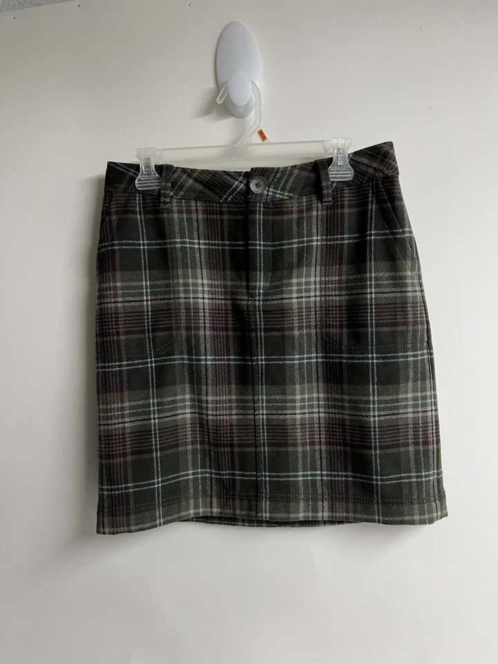 Falda DE COLECCIÓN Eddie Bauer Mujer 6 Verde Lana Franela Forrada Cuadros Recta