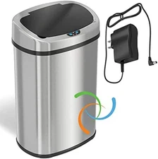 13 Gallon Battery-FREE Automatic Sensor Kitchen Trash Can w/ Power Adapter Oval