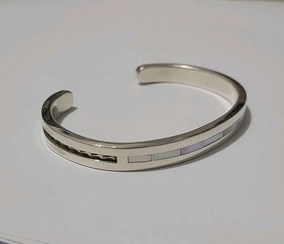 Rare! Gilbert & Mildred Calavaza Zuni Sterling MOP Inlay Bracelet Signed GMC 7.2