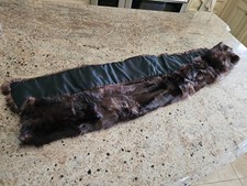 Vintage Real Fur Collar Trim Stole Dark Brown Black silk Back 64"