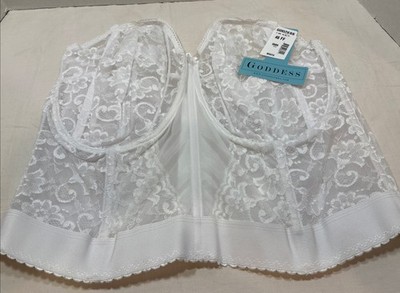 GODDESS VTG NWT 46FF BRA WHITE LACE LONGLINE CONVERTIBLE CORSETTE BONED 689 USA