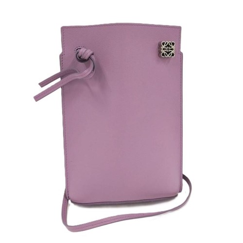 LOEWE Dice Pocket Purple Leather Shoulder Bag Anagram Auth