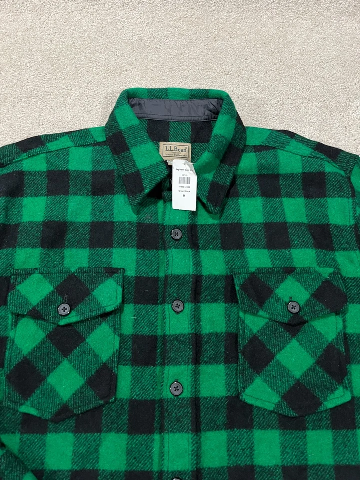 LL Bean Shirt Mens Medium Green Buffalo Plaid Flannel Maine Guide Button Outdoor - Image 2 of 4