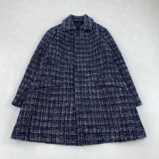 me ISSEY MIYAKE Coat, Tweed, Hidden Button Closure, Navy, Size M W4692