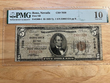 $5 1929 Type 1 Reno NV National Currency Charter 7038 Very Good 10