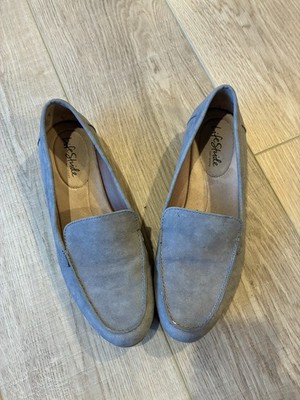 Life Stride Soft System Flex Grey Vegan Suede Loafers Size 8M Comfort Office
