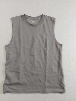 Uniqlo Men Tank Top M Gray Sleeveless Muscle Tee Crew Neck Athletic Gym Workout