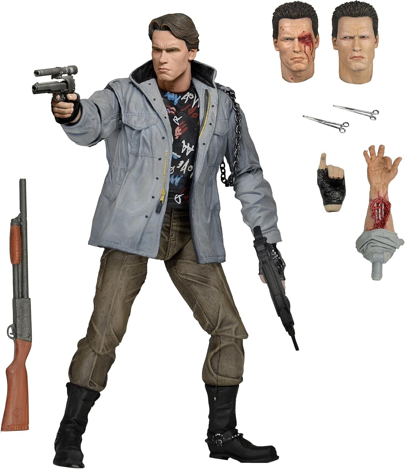 NECA The Terminator Ultimate Tech Noir T-800 7"" Figure 3 Heads + Weapons