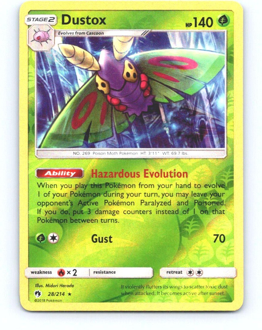 Dustox 28/214 Rare Lost Thunder Pokemon Reverse Holo Near Mint