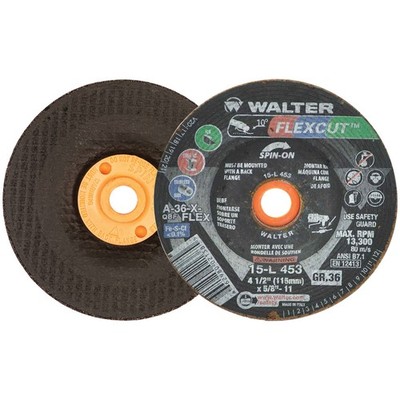 Walter 15L453 4-1/2x5/8-11 Flexcut Spin-On Grinding Wheels 29S Grit 36, 25 pack
