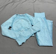 Gymshark Women  s Long Sleeve Seamless Top and Leggings Set - Light Blue Size M