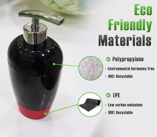 Juego de baño completo moderno - Accesorios de goma ecológicos en negro/rojo - Imagen 7 de 8