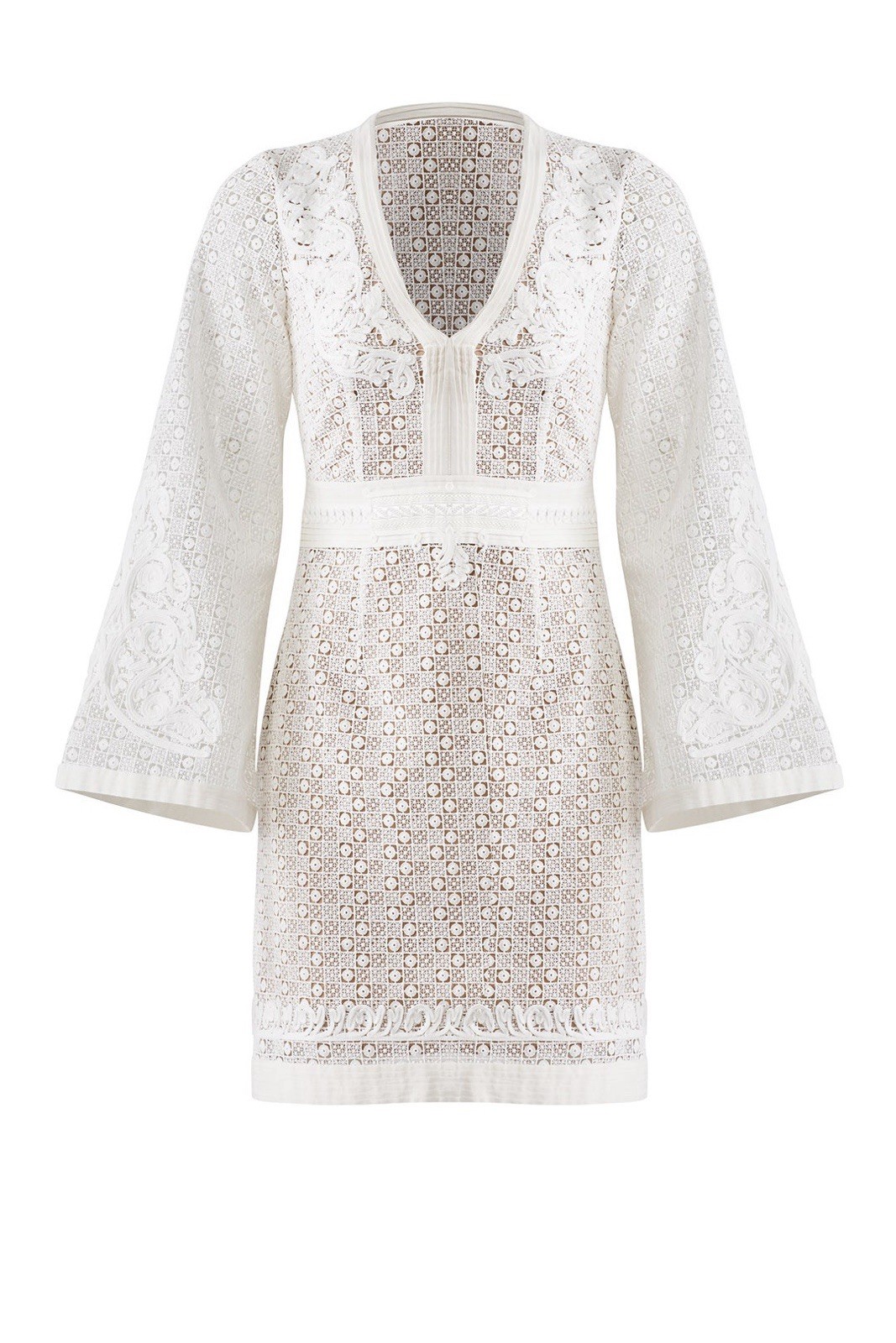 The Kooples Daisy Love Guipure Lace Long Sleeve V Neck Mini Dress White sz S