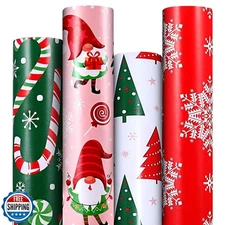 Panigkids Christmas Wrapping Paper 4 Rolls with Santa Claus, Snow