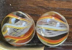 Same Cane Pair Latticino German Handmade Antique Marbles 20mm