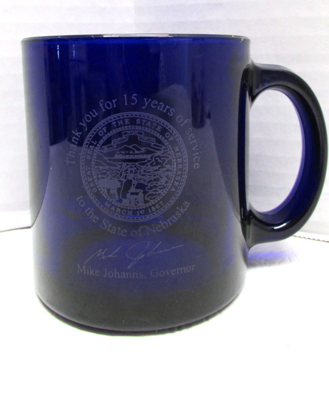 State Of Nebraska~ 15 Years Of Service Coffee Mug/ Cup~ Cobalt Blue MIKE JOHANNS