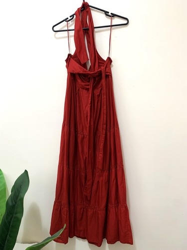 STUNNING vintage Target 14 CHILI RED TIER MAXI long DRESS halter back sash NWT - Picture 7 of 13