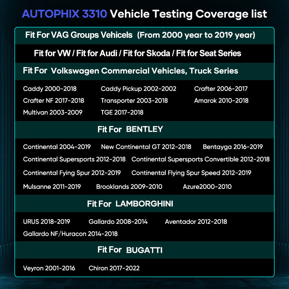 For VW Audi All System Car OBDII Scanner Diagnostic ABS SRS Oil Service Reset