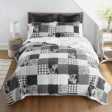 Donna Sharp Indiana Farmhouse Pieced Cotton King 3-Pc Quilt Set Patchwork Black