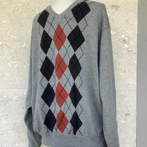 Suéter Izod Para Hombres XL Gris Argyle Multi Pullover Cuello en V Algodón Preppy Golf - Imagen 14 de 14