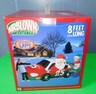 Gemmy 8 Ft Airblown Inflatable Christmas Santa & Elves With # 25 Race Car