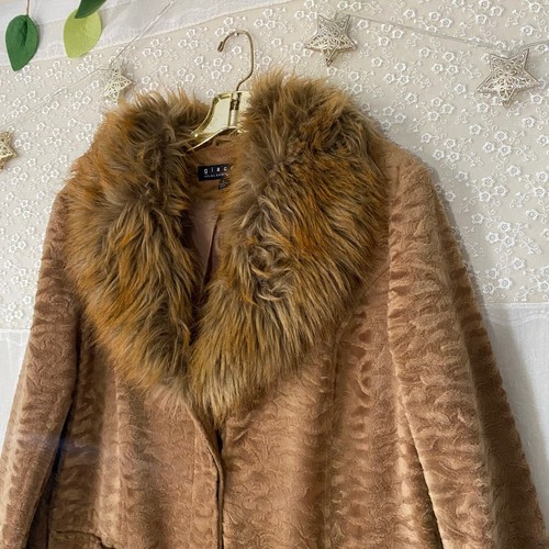 vintage fur trim 90s giacca penny lane car coat / peacoat size large gold - Picture 6 of 13