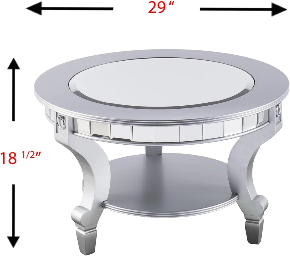 Lindsay Glam Espejo Redondo, Mesa de Centro, Plateada Foto 3 de 4