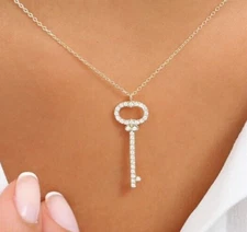 0.88cts Natural Moissanite Women's Classy Key Charm Pendant Necklace 925 Silver