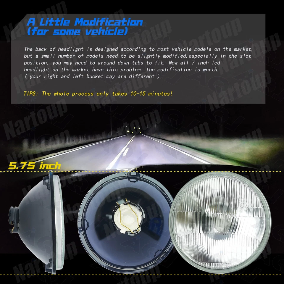 5 3/4" 5.75"GLASS LED Headlights Hi-Lo Beam fit Dodge D100 Series 1963 1961 Base Foto 2 de 4