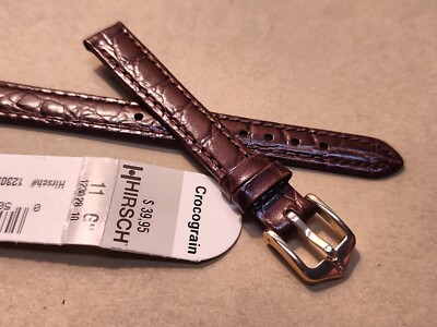 Ladies NOS Hirsch 11R Brown Padded & Stitched Croco Grain Watch Band