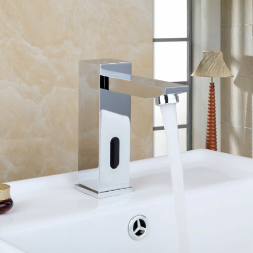 Grifo plateado fregadero de baño manos libres sin contacto mezclador sensor grifos cubierta montada - Imagen 1 de 8