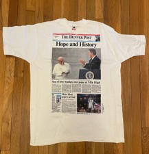 Vintage 1993 T-Shirt Pope John Paul II and President Clinton Denver Post XL