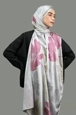 PREMIUM Hajira Scarf Bloom Alabaster Rectangular Prints Satin  FREE Charm & Box