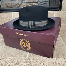 NEW Biltmore Fedora Hat Governor Uptown Black Size 7 1/8 USA Made Ribbon Band