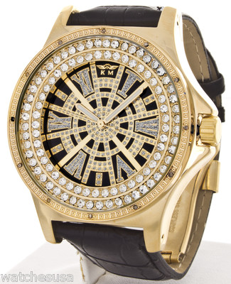 Kings Master Men's Gold-tone Case Black Leather Band 0.12ct Diamond 124M
