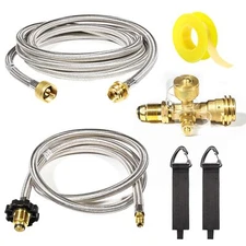 Extend a Stay RV Propane Kit Propane Brass Tee 4 Port with 5 ft and 12 ft St