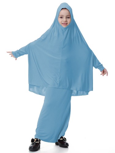 Muslim Kids Girl Long Scarf Hijab+Dress Islamic Prayer Kaftan Arab Maxi Clothing - Picture 11 of 47