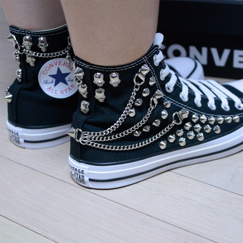 Tenis Genuinas CONVERSE Negras con Calavera y Cadenas All-Star Chuck Taylor Sheos - Imagen 11 de 12
