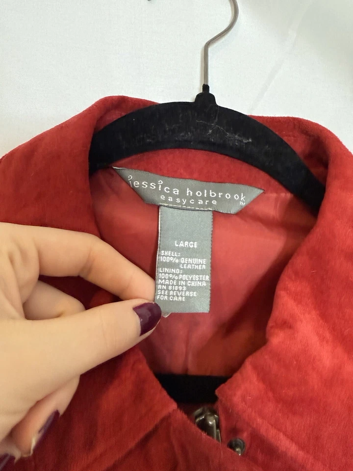 Colete Vintage Jessica Holbrook Couro Genuíno Camurça Vermelho com Zíper - Imagem 4 de 4