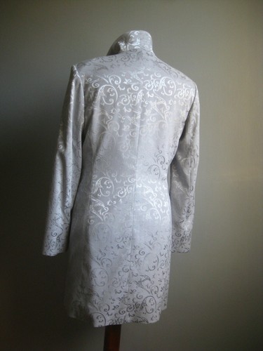 CHAQUETA NEXT BLAZER plata brillante esmoquin boda navidad 10 8 gris imitación seda línea larga - Imagen 3 de 12