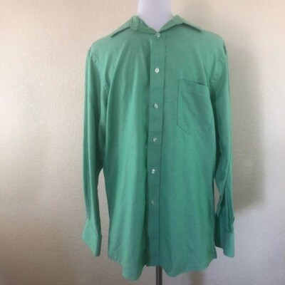 Chaps Shirt Mens 32 33 Green Button Down Neck 15 Collared Wrinkle Free 