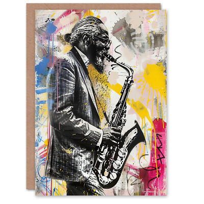 Alte Saxophonspieler Portrait Street Art Graffiti Grußkarte Geburtstag Ihn Sie