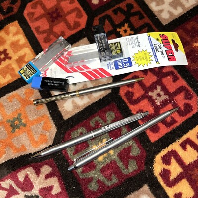 2x Lot Vintage Paper Mate Mechanical Pencil Chrome Hearts Silver Stainless U.S.A